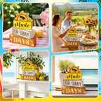 Lineshading 4 Pcs Summer Table Decoration Wooden Sun Beach Tiered Tray Decor Summer Centerpiece Rustic Wood Made for Sunny Day Block Sign Gifts Beach Decorations for Home Kitchen Office Coffee Bar