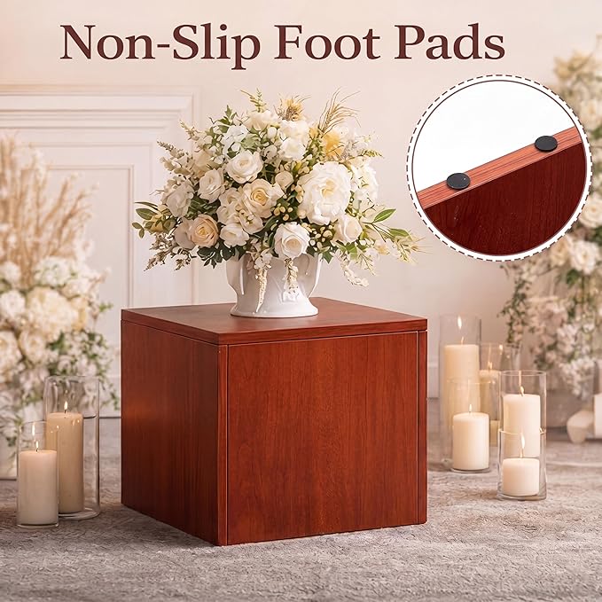RattanView Wooden Cube Display Pedestal Stand, 15 x 15 x 12 Inch Sculpture Pedestal Stand, Display Riser Column Pillar Easy Assembly Required for Gallery Store Home Wedding Party Event Decor