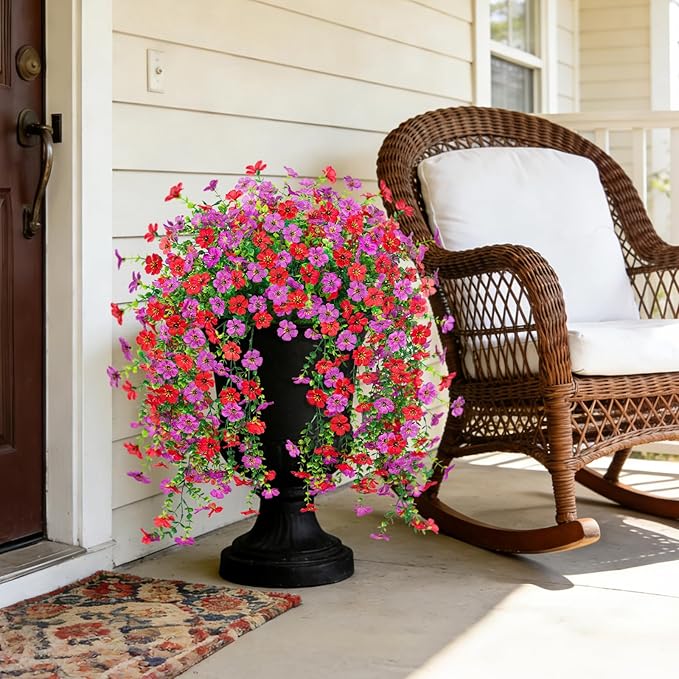 Fake Artificial Hanging Flowers for Outdoor Spring Decor 2PCS Faux Silk Flowers Plants for Outdoor Outside Planter UV Resistant Daisy for Porch Front Door Patio Balcony Yard Décor