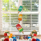 Summer Door Decorations Ice Cream Hanging Sign, Hello Summer Welcome Wood Hanging Wreath Sign, Watercolor Vintage Porch Wall Decor, 26.2 x 10.2 Inch Wooden Wreath for Front Door Indoor Outdoor