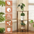 YUFAM 3-Tier Corner Shelf with Sturdy 5-Leg Base, Wooden Corner Bookshelf for Small Spaces, Small Corner Table for Living Room, Bedroom, Office, Brown