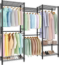 Heavy Duty Clothes Rack,Load 1433LBS Garment Rack Portable Closet,Free Standing Closet Organizers and storage with Adjustable Shelves, Hanging Rods, Dividable Black 76.5"H x 67.6"L x 15.5"W