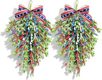 2 Pack 21'' Patriotic Teardrop Swag Wreaths for Cabinets Artificial 4th of July Swag Wreath with Red White Blue Floral and Berries for Independence Day Memorial Day Front Door Porch Window Wall Decor
