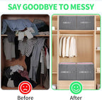 Jeans Organizer for Closet, Foldable Wardrobe Clothes Organizer with Handle, Stackable Closet Clothes Drawer Organizer Tshirts with 7 Grids for Leggings, Sweater, Jean, Pants, Grey (6 PACK)