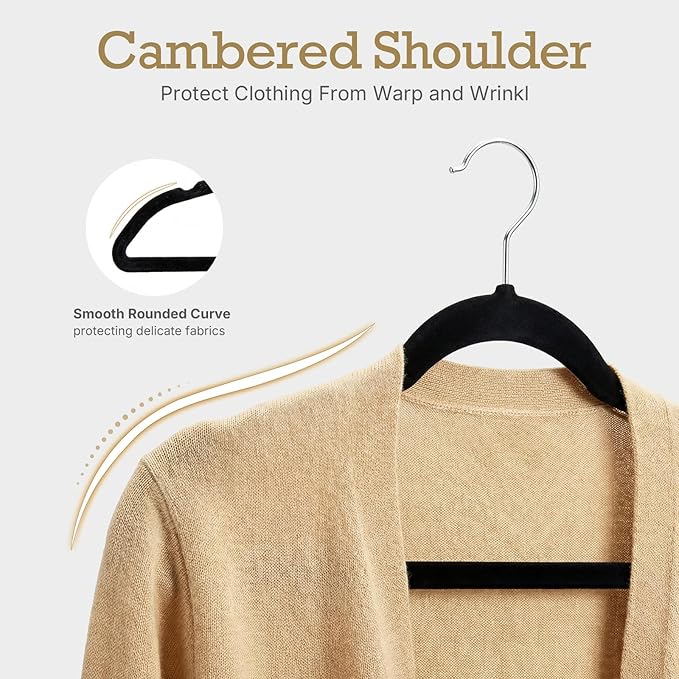 HOUSE DAY Black Velvet Hangers 240 Pack, Premium Non-Slip Felt Clothes Hangers, Sturdy Black Hanger Heavy Duty Durable for Coat, Suit, Space Saving No Hanger Mark Rotating Hook