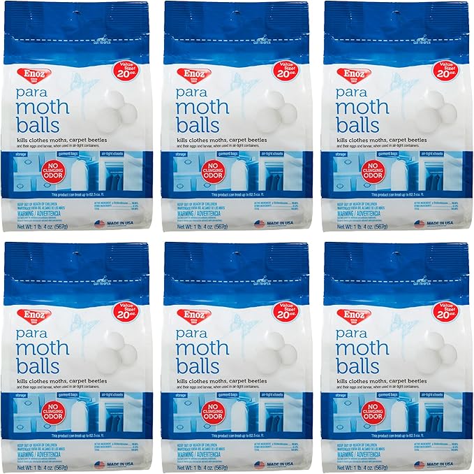 Enoz para Moth Balls with No Clinging Odor, Kills Clothes Moths, Carpet Beetles, Eggs and Larvae (20 oz Bag, 6 Pack)