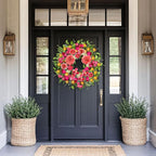 ICX 24 Inch Spring Wreaths for Front Door, Large Spring Summer Outdoor Door Wreath with Pink Peony Tulip Orchid, All Seasons Floral Wreath for Farmhouse Wall Porch Window Home Decor