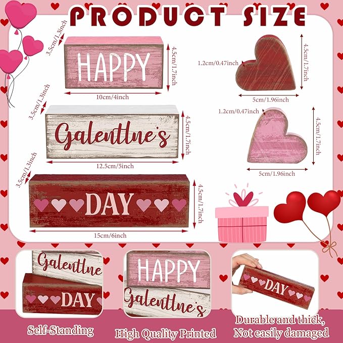 Yuntau 5 Pcs Happy Galentines Day Decorations Wooden Hearts Table Centerpiece Happy Galentines Day Party Table Sign for Valentines Tiered Tray Desk Mantle Shelf Decor