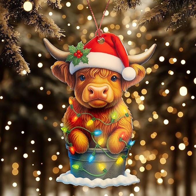 Highland Cow Ornaments for Christmas Tree, Highland Cow Gifts for Women Men, Cow Christmas Decorations, Farmhouse Christmas Ornaments Gift, Xmas Tree Hanging Decor, Animal Lover Gifts