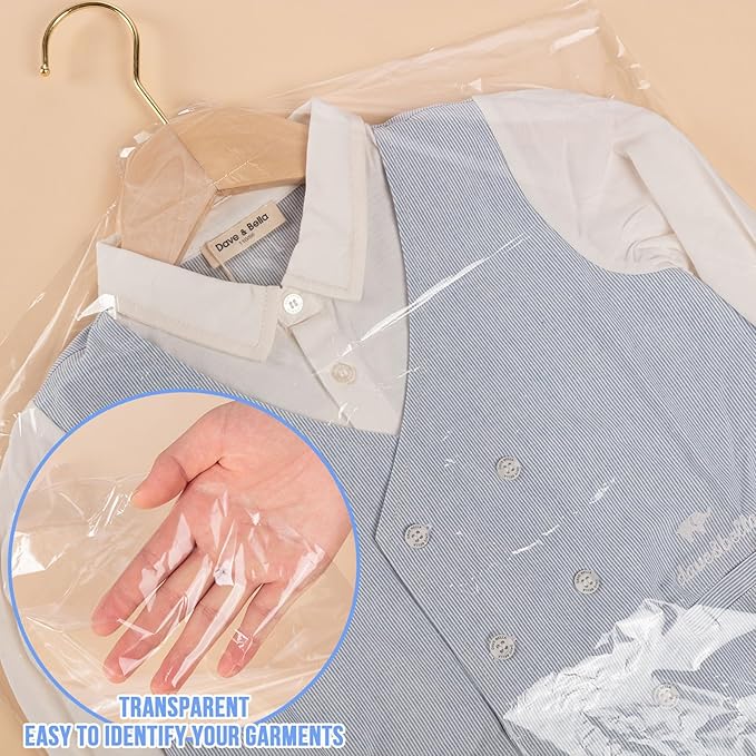 100 Pack Dry Cleaning Bags for Clothes, 60x150 cm Dry Cleaner Bags Plastic Clear, Dust-proof Plastic Garment Bags for Dry Cleaner, Home Storage, Travel, Moving