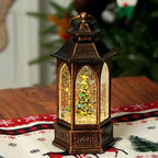 Christmas Snow Globe Lantern Water Glittering Christmas Tree Crown with Music, USB Lined/Battery Operated Lighted Lantern for Christmas Festival Decoration Gifts