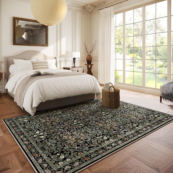 Traditional Design Vintage Floral Area Rug 5 x 7,Washable Area Rugs - Perfect for Living Room, Bedroom, Pet & Child Friendly, Nursery - Stain & Water Resistant Non-Slip, Dining Room Decor