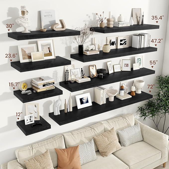 Vivelove 12" Deep Floating Shelves for Wall 36 Inches Long, 2 in Thick Wall Shelves, Shelf for Bedroom, Bathroom, Living Room, Kitchen, Office, Modern Home Decor, 36" X 12" X 2", Set of 2, Black