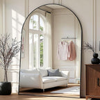 Prywot Full Length Mirror, Oversized 86"x46" Arched-Top Floor Mirrors, Modern Full Body Mirrors with Stand, Wall Mirror with Aluminum Alloy Frame for Bedroom,Living Room, Black