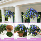 Artificial Fake Hanging Flowers Plants Basket for Outdoors Outside Decoration UV Resistant Faux Silk Flowers Look Real Plastic Flowers for Spring Planters Home Porch Patio Garden Decor