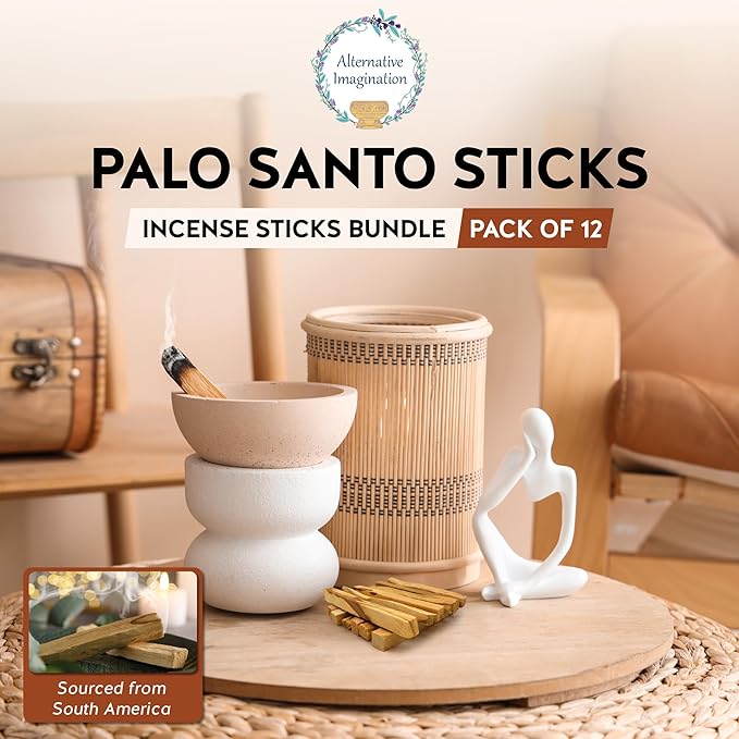 Palo Santo Sticks - Incense Sticks for Spiritual Cleansing, Stress Relief, Meditation Accessories, Home Fragrance - Sustainably Wild Harvested - Pack of 12 - Alternative Imagination