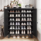 IRONCK Shoe Cabinet with Slatted Doors, 6-Tier Shoe Storage Cabinet with Adjustable Shelves, Wooden Shoe Rack Organizer for Entryway, Hallway, Closet, Living Room, Black