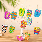 Geelin 36 Pcs Summer Wood Hanging Ornaments for Tree Mini Tree Decorations Hawaiian Beach Wooden Pendant Decorations with String for Luau Party Supplies(Slipper)
