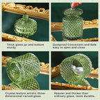 Aoriher 4 Pcs Crystal Glass Candy Jar Set with Lids Home Decorative Storage Jars for Apothecary, Bathroom, Kitchen, and Pantry, Ideal for Cotton Swabs and Jewelry (Large,Green)