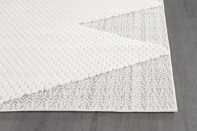 Modern Micro Loop Indoor Area Rugs for Living Room Bedroom Kitchen Geometric Triangle White 8x10 Luxury Durable Low and High Pile Non-Shedding Stain Resistant Soft Area Carpet 8 x 10