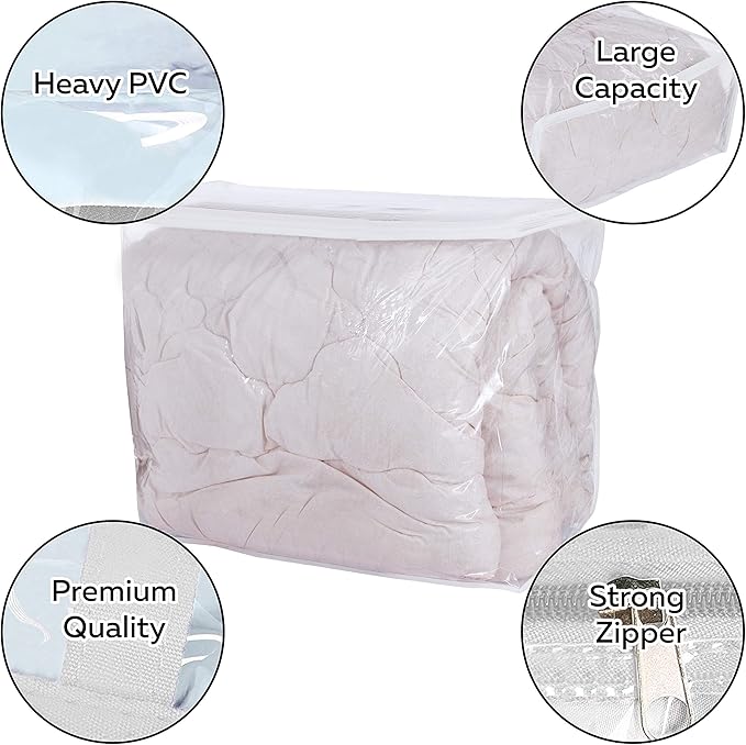 NUYKOUY Clear Vinyl Storage Bags with Zipper 24x20x11 Inch, Clothes Bag Organizer, Space Saver PVC Comforter Clear Storage Bags for Blanket, King Size Pillows Storage,Linen Storage (3 Pack.)