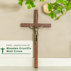 DCCXN Crucifix Wall Cross, Solid Wooden Catholic Jesus Christ Crosses for Home Decor - 12 Inch Oak + Antique Brass