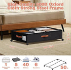 Under Bed Storage with Wheels - Rolling Underbed Containers with PVC Clear Lid & Dividers, 600D Oxford Fabric, PU Leather Handles, Adjustable Magic Tape Partition, XXL 66L (1, Black)