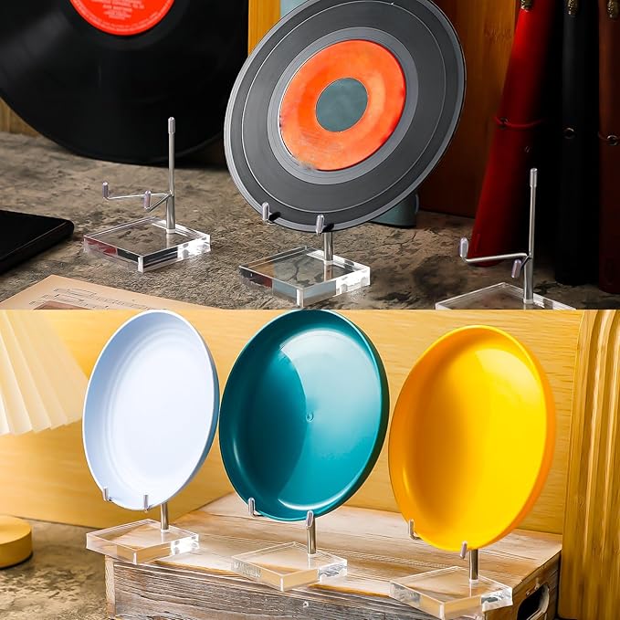Suzile 4 Pcs Adjustable Metal Arm Display Stand Easel with Acrylic Base Rock Display Easel Holder Acrylic Crystal Clear Plate Stand for Geodes Mineral Agate(Silver,2.4 x 2.4 x 3.5 Inch)