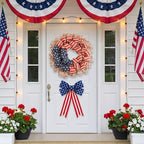 Patriotic Wreath for Front Door, 24 inch 4th of July Decorations Burlap Foldable Wreath for 250th Anniversary American Independence Day Memorial Day Decor
