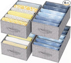 Fixwal 4pcs Wardrobe Clothes Organizer with Board Closet Organizers and Storage 6 Grids Divider Organizers Compartment Storage Bins for Jeans T-shirt Pants Legging