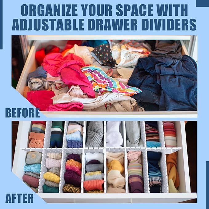 Blosssound 15 Pcs 5.12 Tall Drawer Divider Adjustable Drawer Organizer DIY Ultra Deep Storage Organizer Separator with Fixed Buckle for Underwear Socks Dormitory Office Kitchen Bedroom(White)