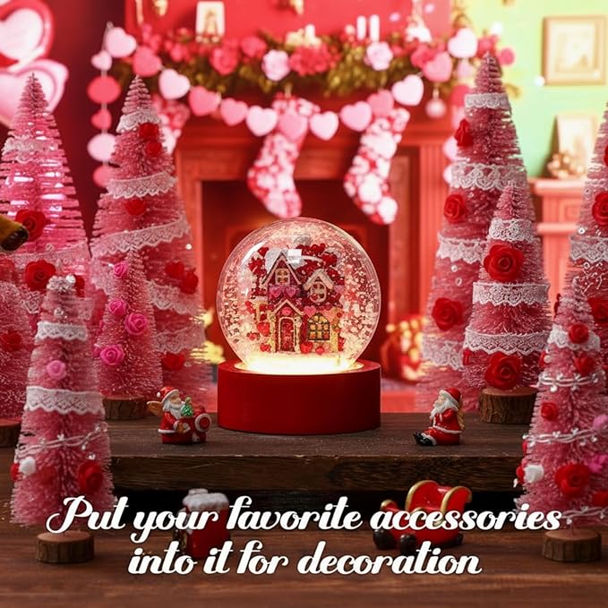 Irenare 12 Pcs 3.9 Inch DIY Snow Globe Kit, 6 Make Your Own Snow Globe Craft 6 LED Light Wood Base Clear Plastic Dome for Wedding Engagement Bridal Shower Decor Anniversary Wife Gift