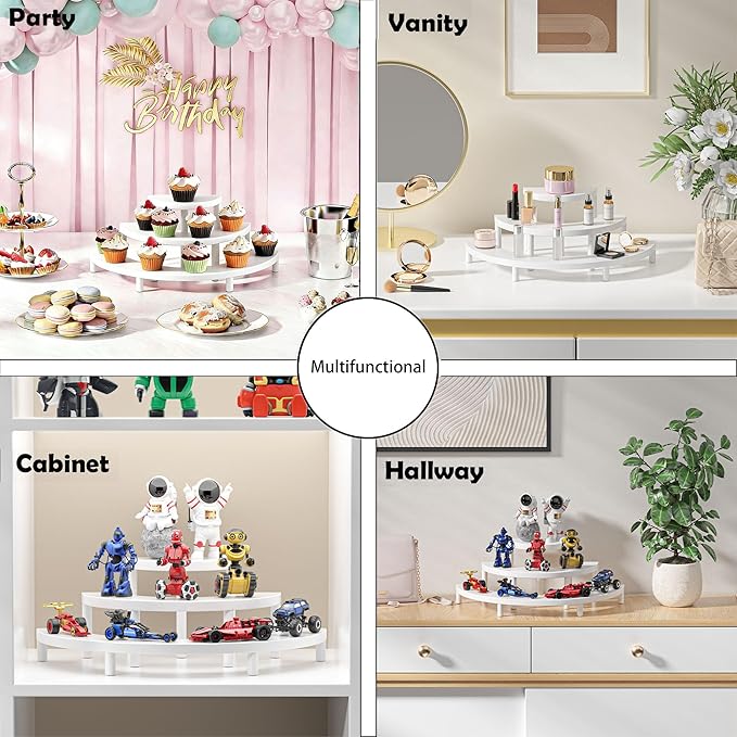 3-Tier Wooden Display Risers, Rustic Cupcake Stand, Perfume Organizer, Dessert Table Display Set for Party & Home Decor (White)