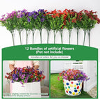 Homsunny Artificial Fake Flowers Plants Outdoors Spring Decor, Faux Flowers Silk Daisy Eucalyptus Plants UV Resisitant for Outside Planter Pot Front Porch Garden Patio Decoration(12 Bundles)