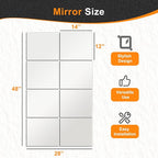 Delma Frameless Mirror Tiles 14"x12"x8 Pcs Wall Mounted, Shatter Resistant Full Length Tempered Glass Panels for Home Gym Bathroom Bedroom & Living Room Decor