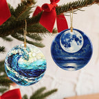 Christmas Ornaments, 2.8 Inch Ceramic Hanging Ornament, Christmas Tree Ornaments, Xmas Decorations, Holiday Decorations, Holiday Party Gifts, and Xmas Gift Ideas - Full Moon Over Ocean