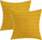 MIULEE Pack of 2 Corduroy Decorative Throw Pillow Covers 20x20 Inch Soft Boho Striped Pillow Covers Modern Farmhouse Home Decor for Summer Sofa Living Room Couch Bed Mustard Yellow