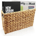 Hand-Woven Magazine Holder, Natural Magazine Basket Rack Water Hyacinth Narrow Basket Bin 15.5 x 5.75 x 9.5 Inch Magazine Wicker Basket for Storage, Bathroom, Office, Desk