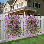 INQCMY Artificial Hanging Flowers with Basket for Spring Outdoor Decoration 3 Bunches of Silk Daisy Flower Uv Resistant for Garden Porch Patio Balcony Yard Decor (Purple1)