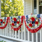 4 PCS Mini Patriotic American Cabinet Wreaths Small Red White and Blue Floral Wreath for Front Door with Ribbon Roses Daisy Forsythia July Independence Day Hanging Wreath for Porch Wall Window Decor