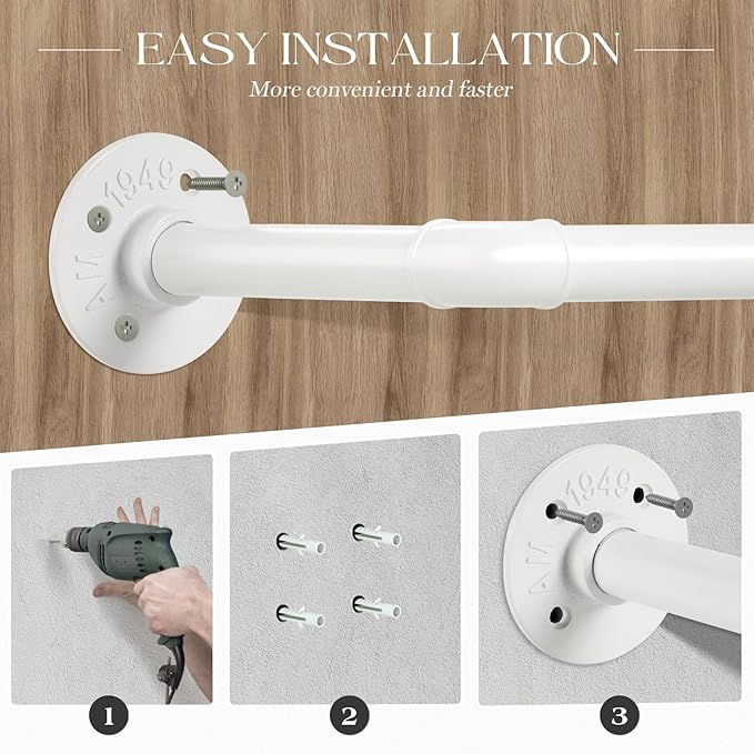 ERYTLLY Industrial Pipe Wall Mounted Clothes Rack,38 Inches Heavy Duty Detachable Garment Rack,Multi-purpose Hanging Rod for Closet,Set of 2,White