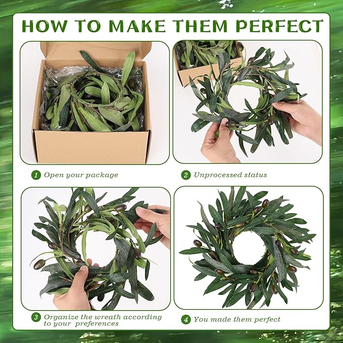 8 Pcs Artificial Green Olive Wreaths Greenery Wreath with Olive Leaves Mini Green Kitchen Cabinet Wreaths Swag Spring Summer Wreath for Front Door Porch Wall Window Farmhouse Wedding Decoration
