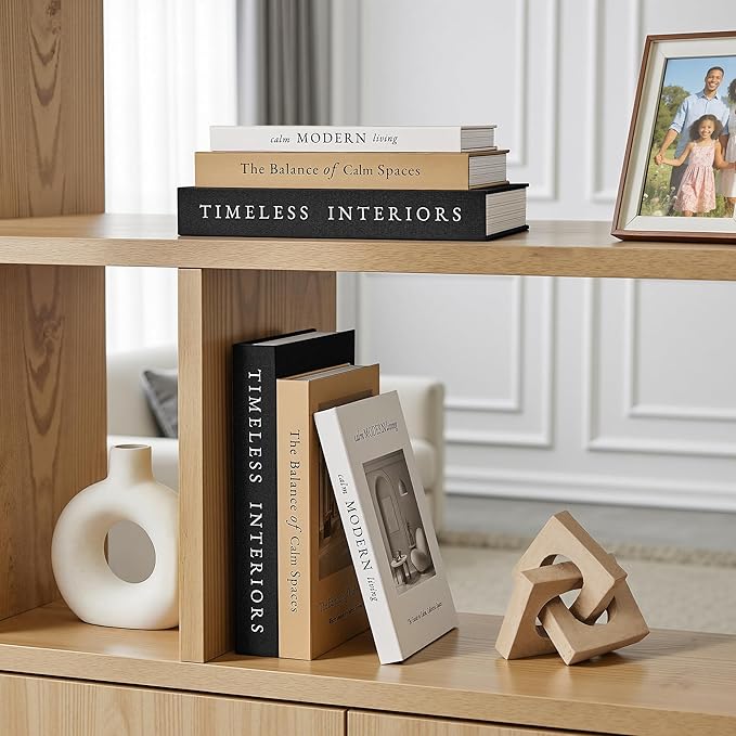 JARLINK Beautiful Decorative Books, Set of 3 Stackable Fake Books for Coffee Table, Shelf & Mantel Decor - Modern Home Decoration with Hidden Storage for Photos, Keepsakes & Living Room Styling, Black