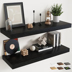 40 Inch Long Floating Shelves for Wall Set of 2, 12"D Wood Grain Bathroom Shelves with Invisible Brackets, Easy Install Engineered Wood Storage Shelves for Kitchen, Living Room, Bedroom, Black Finish