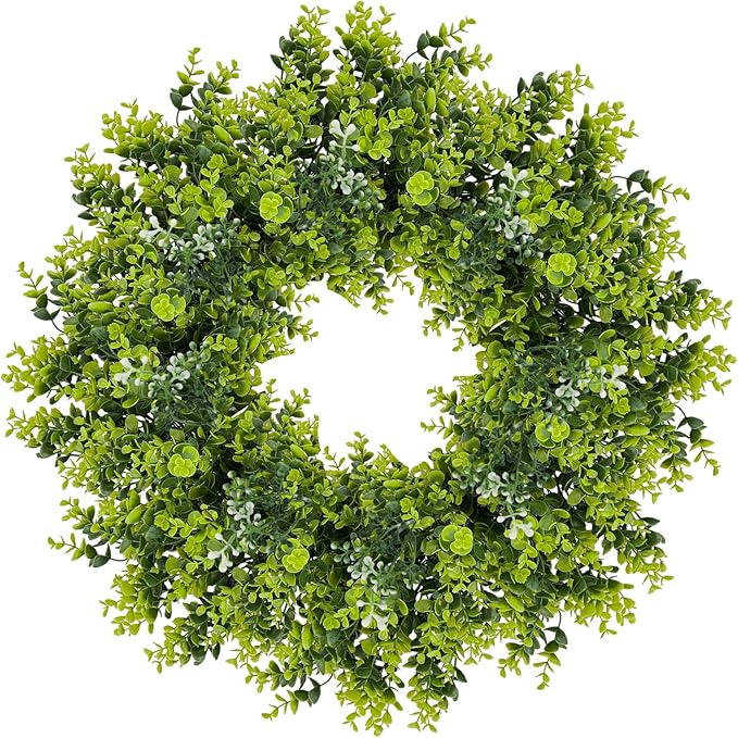 Large Boxwood Wreath for Front Door, 28" Artificial Spring and Summer Greenery Wreathwith White Flower Buds, All-Season Home Decor for Walls, Windows, Parties, Weddings, Indoor Outdoor