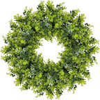 Large Boxwood Wreath for Front Door, 28" Artificial Spring and Summer Greenery Wreathwith White Flower Buds, All-Season Home Decor for Walls, Windows, Parties, Weddings, Indoor Outdoor