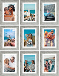 Vittanly 5x7 Picture Frames Set of 9, Shatter Resistant Plexiglass, Display 4x6 Pictures with Mat or 5x7 without Mat, Photo Frames for Wall or Tabletop, Engineered Wood, Grey
