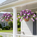 Artificial Hanging Flowers for Outdoors Hanging Baskets, 3 Pcs Fake Silk Flower with Hanging Baskets Planter for Spring Summer Garden Porch Patio Yard Outside Decor