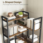 YATINEY Corner Bookshelf, 7 Tier L-Shaped Bookcase with 3 Drawers, Storage Corner Shelf, Freestanding Tall Display Shelf, Industrial Style, for Living Room, Home Office, Rustic Brown and Black SJ10BR