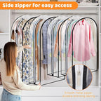 4 Pack Full Clear Garment Bags with Side Zipper, 40&60" Clothes Covers with 10" Gusset, Transparent Hanging Suit & Coat Covers for Closet Storage, Jackets, Dresses, Windbreakers